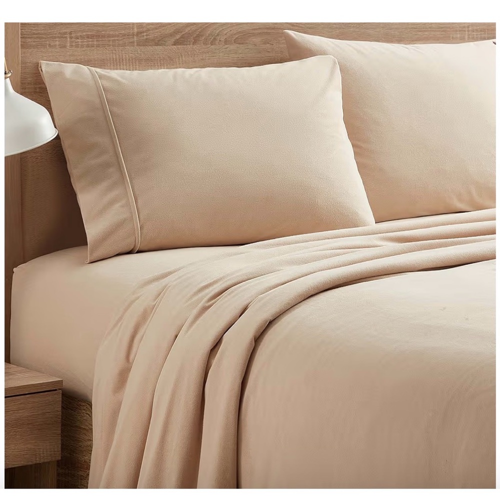 Warm Beige MicroFiber Queen Flannel Sheets Bedding Set - Picture 1 of 5